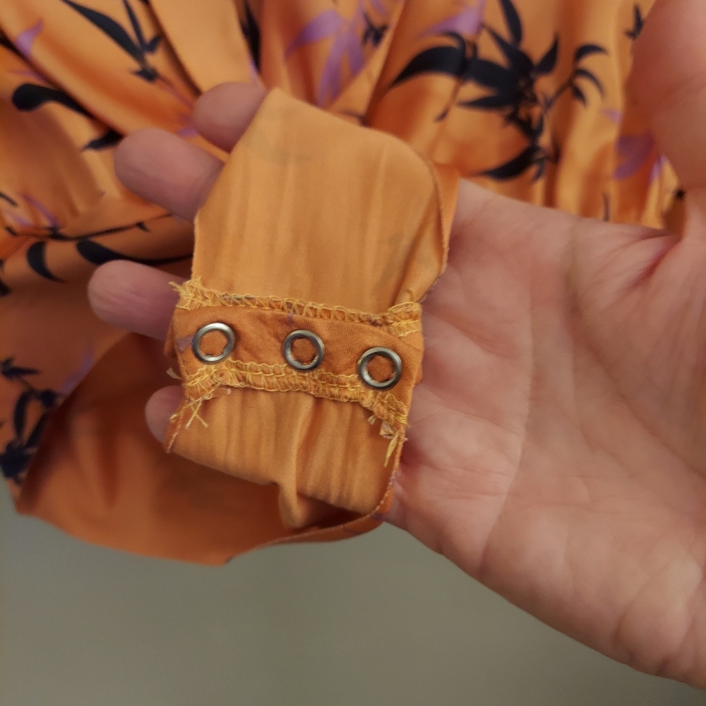 ZARA Orange Floral Long Sleeve Silky Feel Bodysuit M - Picture 7 of 16